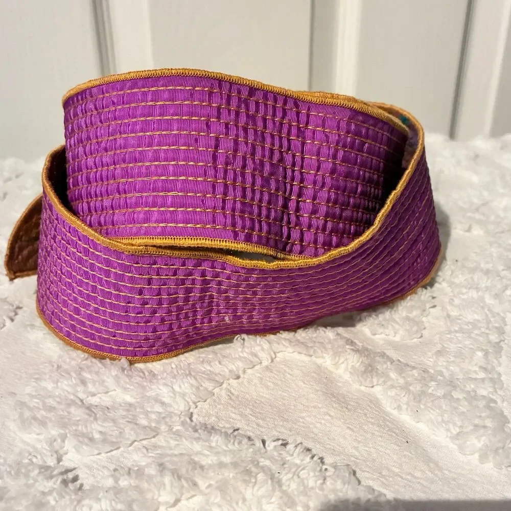 Multicolor Double Sided Fabric Waist Belt Adjustable Fit Purple Teal Gold Belt